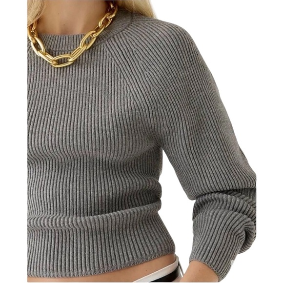 NEW J. Crew Raglan Fitted Waist Ribbed Crewneck Sweater Plus Size XXL Gray Crop - Picture 11 of 12